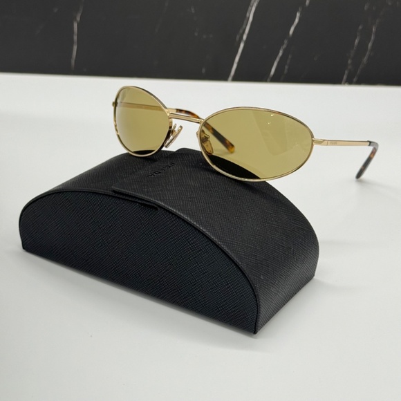 NEW SPR A59 5AK70G PRADA PRA59S 5AK70G WOMEN SUNGLASSES PR A59S 5AK70G GOLD OVAL - Picture 2 of 11